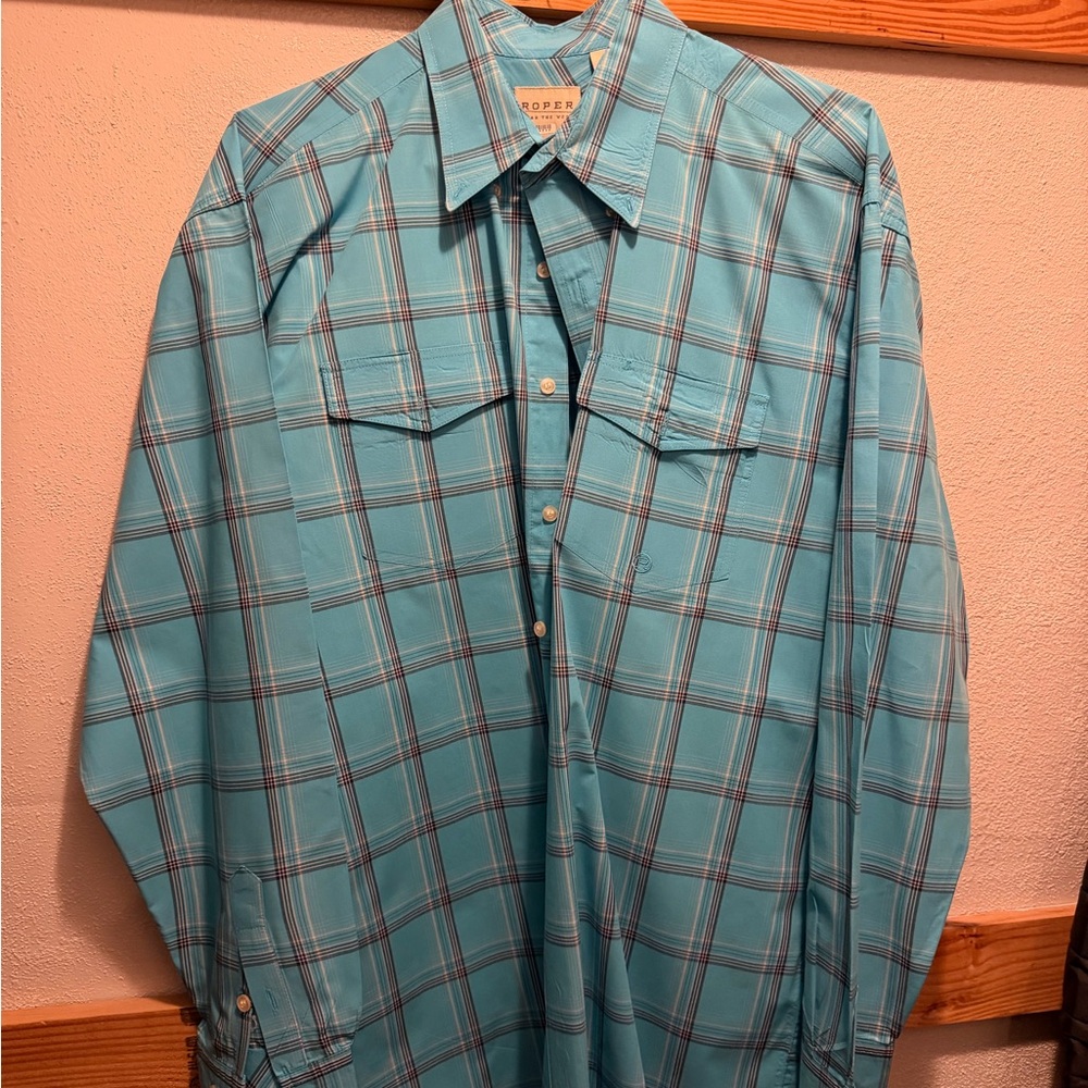 Roper Teal Plaid Casual Button Down Shirt